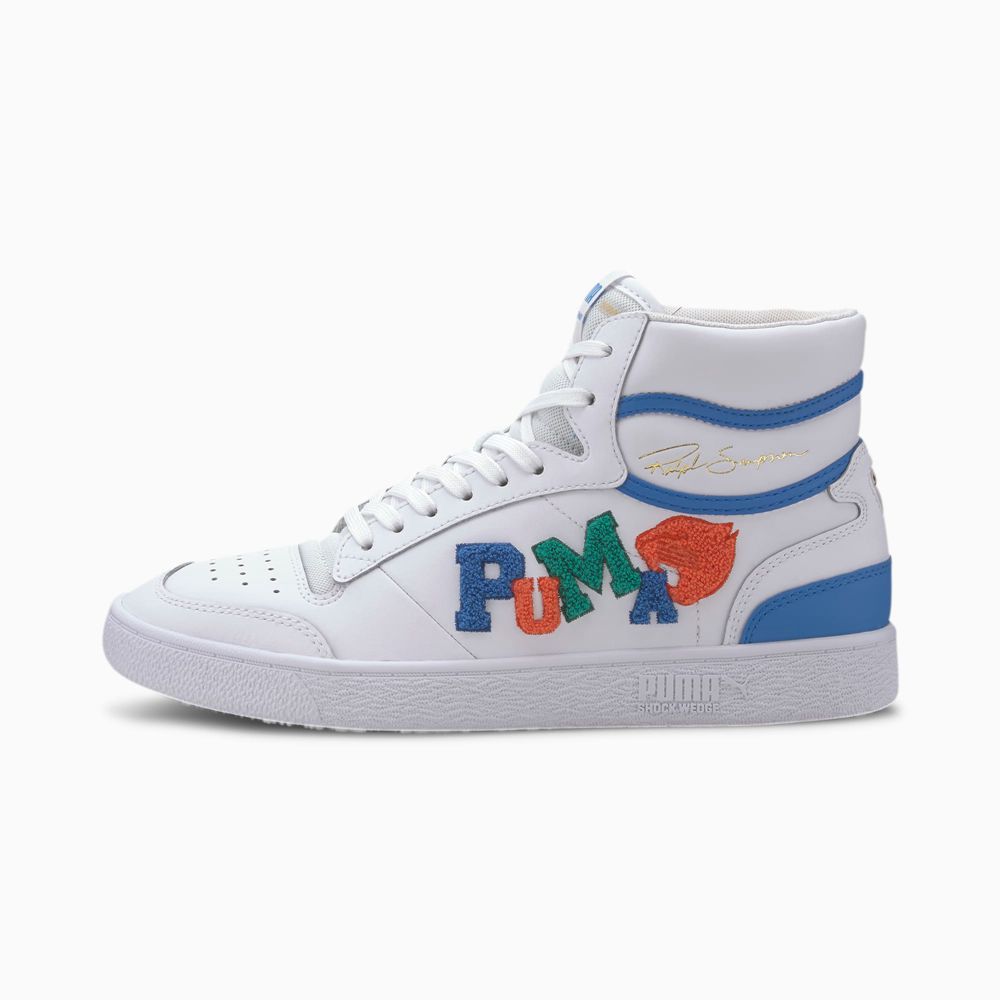 Puma Ralph Sampson Mid Cut Badges Férfi Kosárlabda Cipő - Lila/Kék ( Hungary - KPXCM9168 )